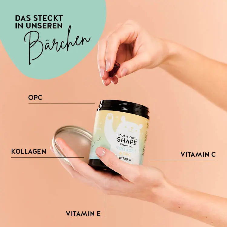 Diese Inhaltsstoffe und Nährstoffe stecken in den Bootylicious Shape Vitamins von Bears with Benefits: OPC, Kollagen sowie Vitamin C und E