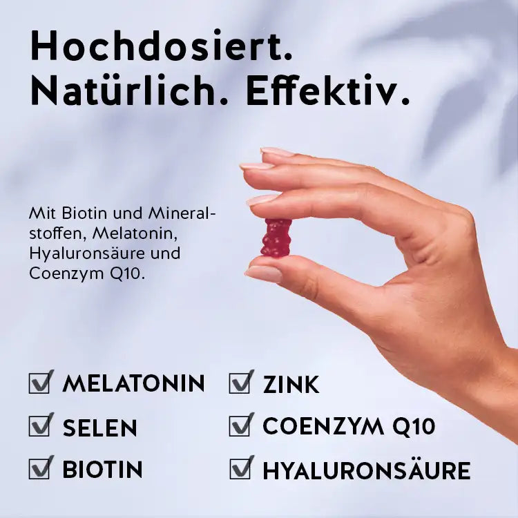 Sleeping Beauty Inhaltsstoffe inklusive Melatonin, Biotin und Hyaluronsäure für Schönheit und Schlaf von Bears with Benefits.