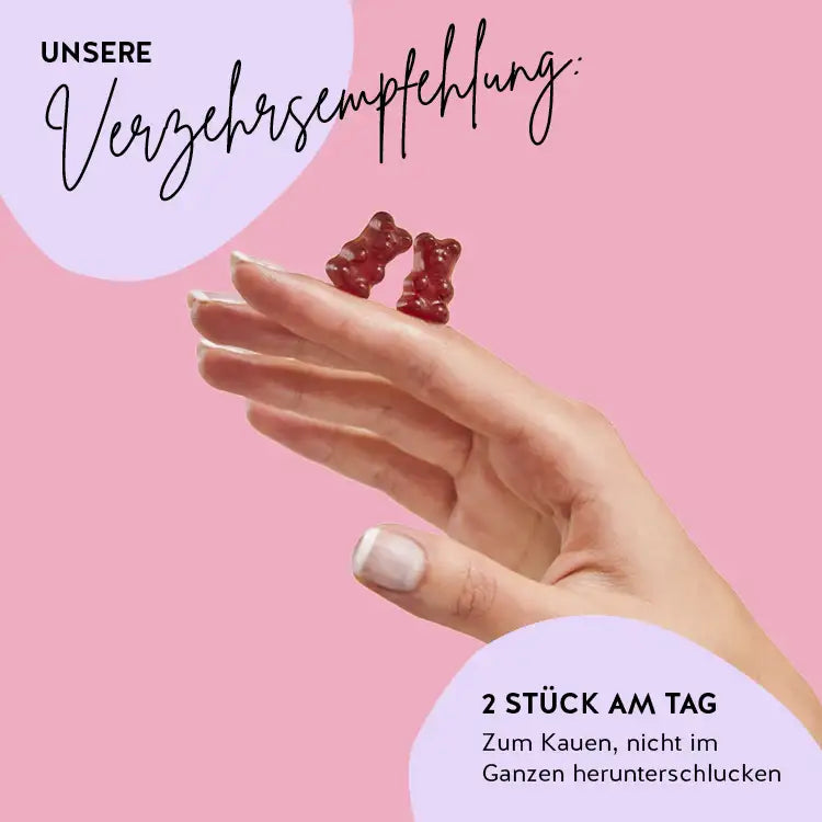 Dies ist die Verzehrsempfehlung der Femtastic PMS Vitamins von Bears with Benefits