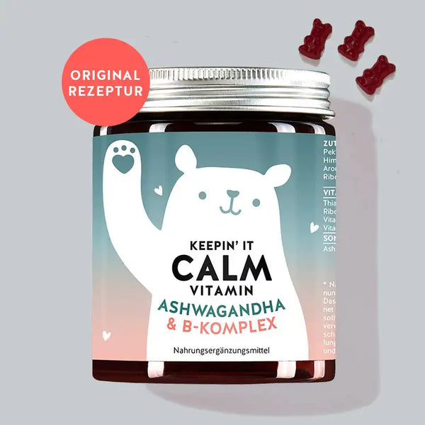 Auf diesem Bild ist eine Dose des Produkts Keepin It Calm mit Ashwaganda von Bears with Benefits abgebildet.